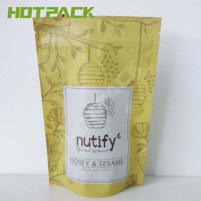 Food grade custom matte finished plastic stand up snack food pouch for packaging nuts