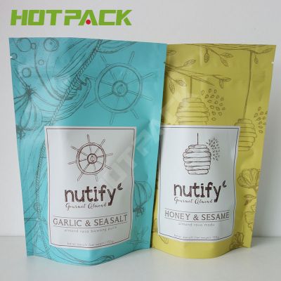 Matte plastic nuts stand up packaging bag with resealable zipper