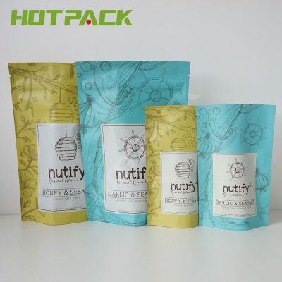 Custom printed resealable zipper plastic mylar bag stand up food packaging bag for nut