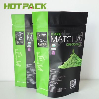 Resealable customized aluminum foil matcha pouch stand up zipper tea powder mylar bags
