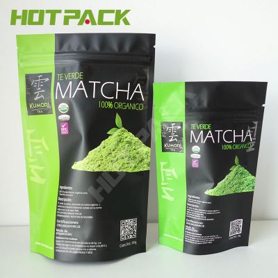 Logo printed aluminum foil plastic powder bags stand up zipper matcha tea packaging bags