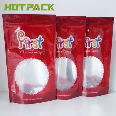 Candy Packaging Bag With Clear Window Custom Own Logo Stand Up Mylar Pouch