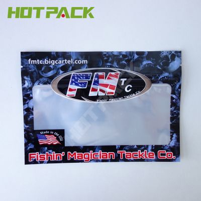 Custom black aluminum foil line fishing lure plastic zipper packing bag with clear window