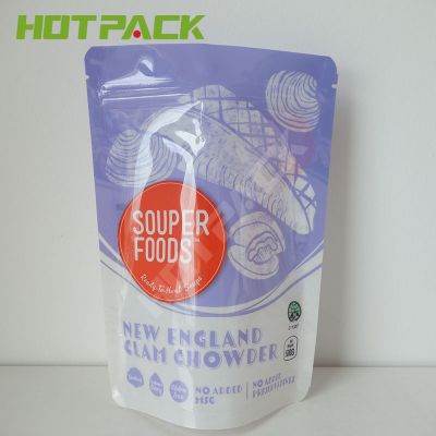 Custom design clear plastic mylar zipper top stand up bag edible packaging soup bag