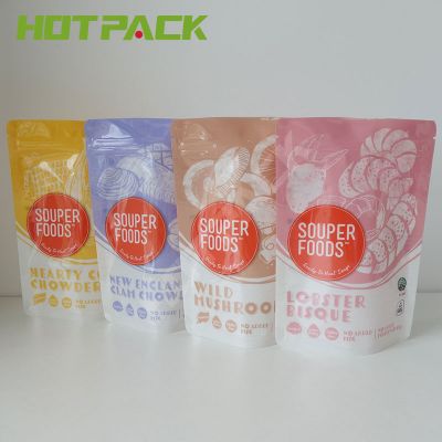 Wholesale custom glossy plastic pouch for soup packaging mylar clear hologram stand up edible bag