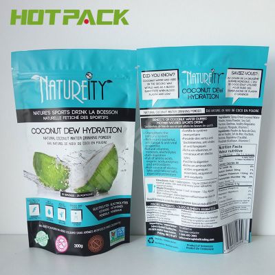 Custom print mylar aluminum foil coconut water powder packaging zipper plastic stand up pouch