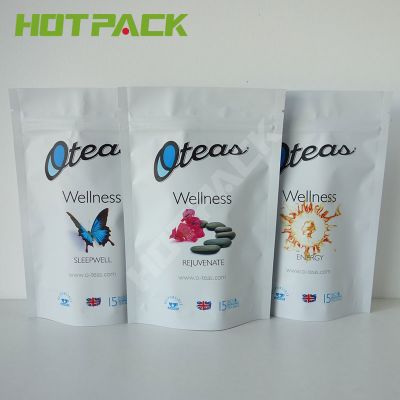 Wholesale aluminum foil digest tea energy functional tea stand up plastic packaging bags