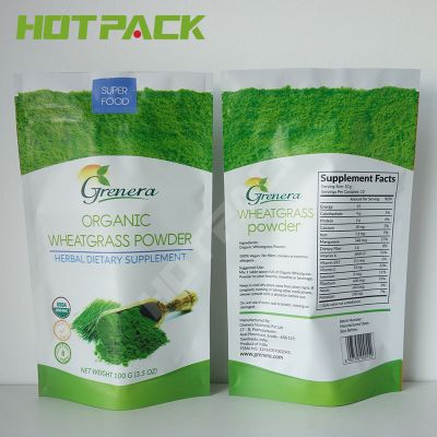Custom printed aluminum foil mylar packaging food bags for wheatgrass powder