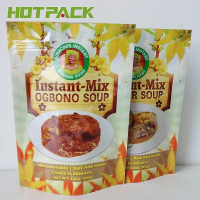 Resealable plastic stand up zipper food pouch custom printing mylar bag for packaging soup