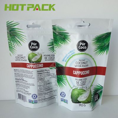 Wholesale custom logo matte stand up food pouch packaging coconut water powder bag