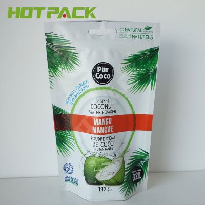 Coconut water powder bag with custom logo design printing gloss plastic doypack for powder