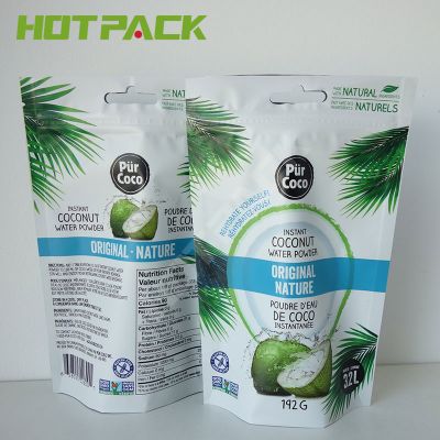 Matte laminating aluminum foil packaging bag stand up zipper plastic pouch for coconut water powder