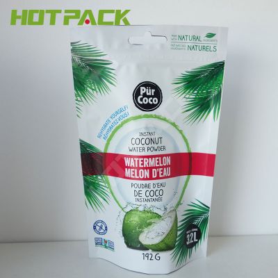 Heat seal custom stand up food pouch packaging coconut water powder plastic bag with eruo hole