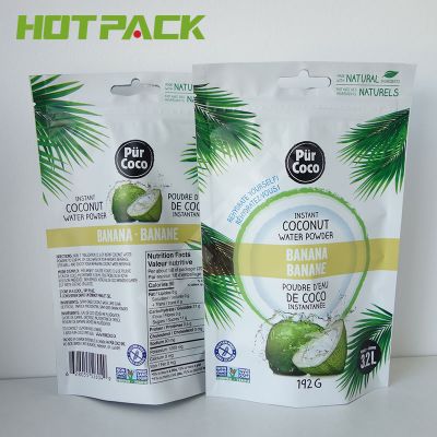 Matte customized coconut water powder packaging bag aluminum zipper plastic mylar pouch 