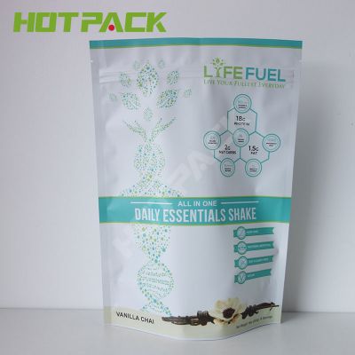 Packaging protein powder plastic stand up foil bag with reusable zipper