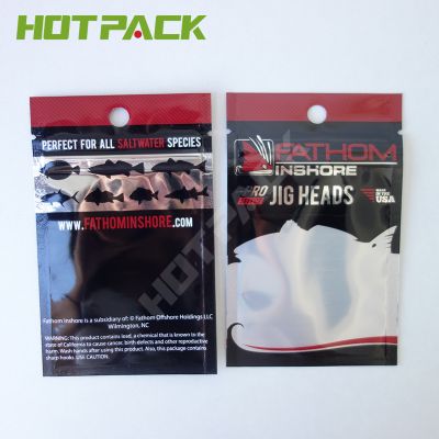 Glossy plastic one side clear another side with foil three side seal fishing lure product packing bag