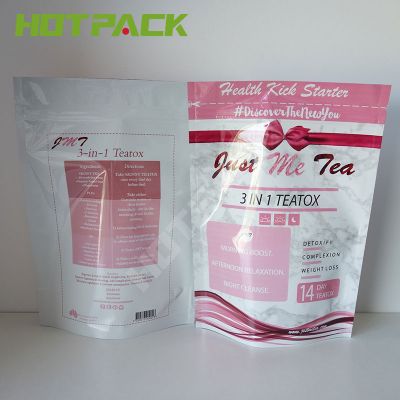 Foil reusable food packaging diet tea pouch reusable zipper mylar stand up pouch plastic bag