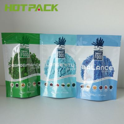 Colorful customized design glossy plastic packaging protein powder bag with ziplock