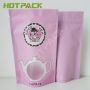 Matte finished pink transparent window mylar plastic stand up zipper bag for packaging tea