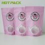 Matte finished pink transparent window mylar plastic stand up zipper bag for packaging tea