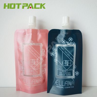 Custom waterproof aluminum foil matte stand up pouch with plastic spout for cosmetics