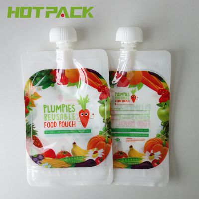 Custom Reusable Plastic Liquid Fruit Juice Drink Food Packaging Flat Spout Pouch