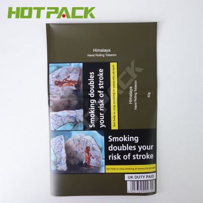 Custom Resealable 50 Grams 30g Hand Rolling Tobacco Mylar Plastic Packaging Zipper Pouches