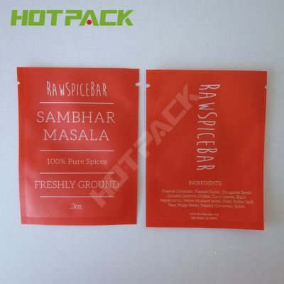 High quality foil plastic matte mylar empty 3 side seal bag for powder spices