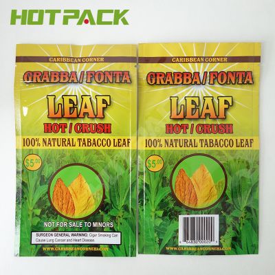 Empty Printed Mylar Roll Wraps Leaf Cigar Packaging Bag Natural Tobacco Leaf Zipper Pouch