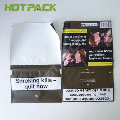 customized size 30g 50g 100g hand rolling tobacco leaf mylar smoke bag with zipper
