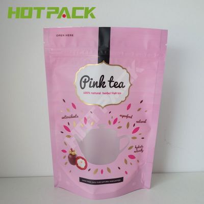 Custom Resealable Mylar Food Grade Tea Packaging Bags With Clear Window