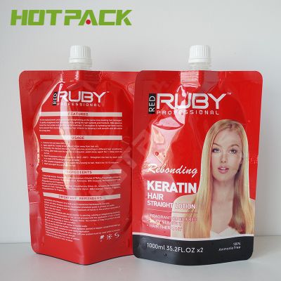 Custom printing liquid packaging aluminum foil bag stand up hair care packaging spout pouch