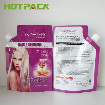 Customized 1000ml aluminum foil packaging bag wash shampoo hair care solution spout pouch