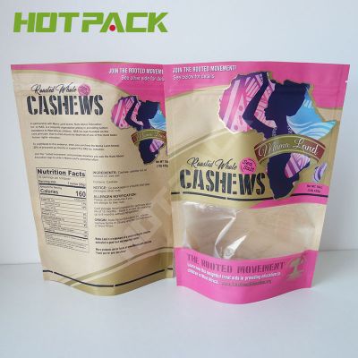 OEM kraft paper water oil proof biodegradable stand up pouch packaging nuts bags