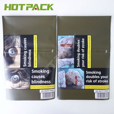 Custom smell proof packing 50g 25g hand rolling tobacco zipper plastic pouch
