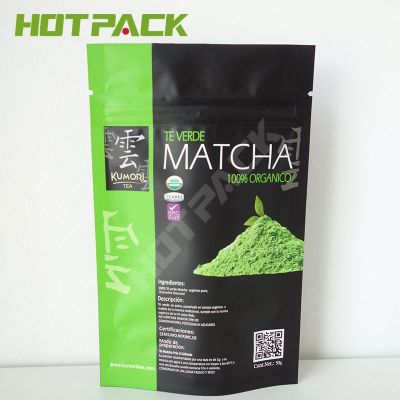 Custom printed logo aluminum foil matcha powder stand up barrier bag with zipper