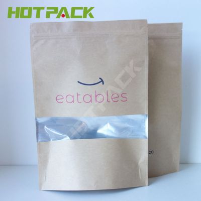 Eco friendly kraft paper packing bag dry fruit cereal foil food package with window