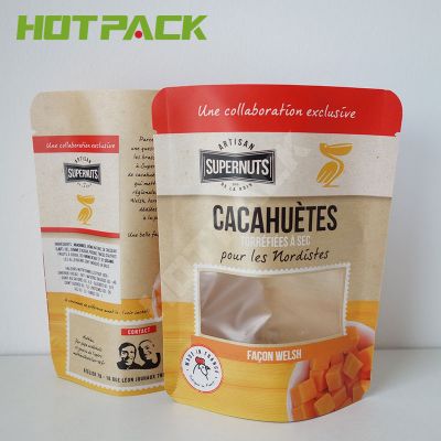 Free custom biodegradable kraft paper stand up pouches plastic cacahuetes packaging bags