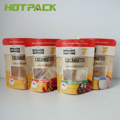 Custom stand up pouches,Food packaging,Kraft stand up pouches with window