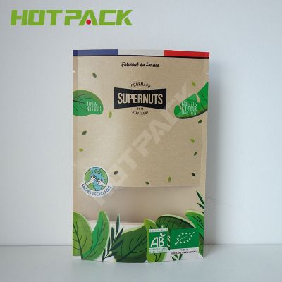 Resealable Zipper Kraft Paper Food Packaging Bags Stand Up Mylar Window Bag Pouch