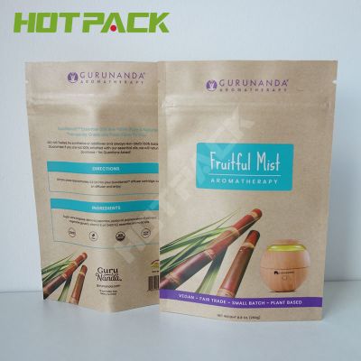 Recyclable custom printing resealable zipper top kraft paper essential oil stand up bag