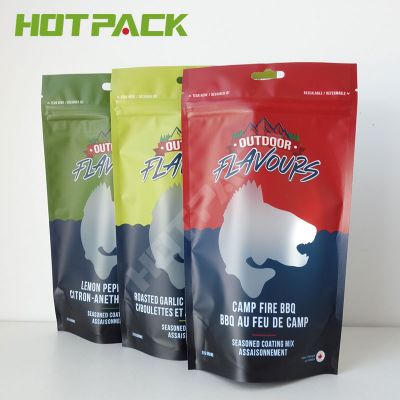 Custom Food Grade Plastic Stand Up Frosted Mylar Seasoning Packaging Bags